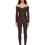 Leggings a vita alta con finitura lucida vicky in marrone 