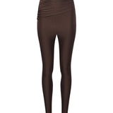 Leggings a vita alta con finitura lucida vicky in marrone 