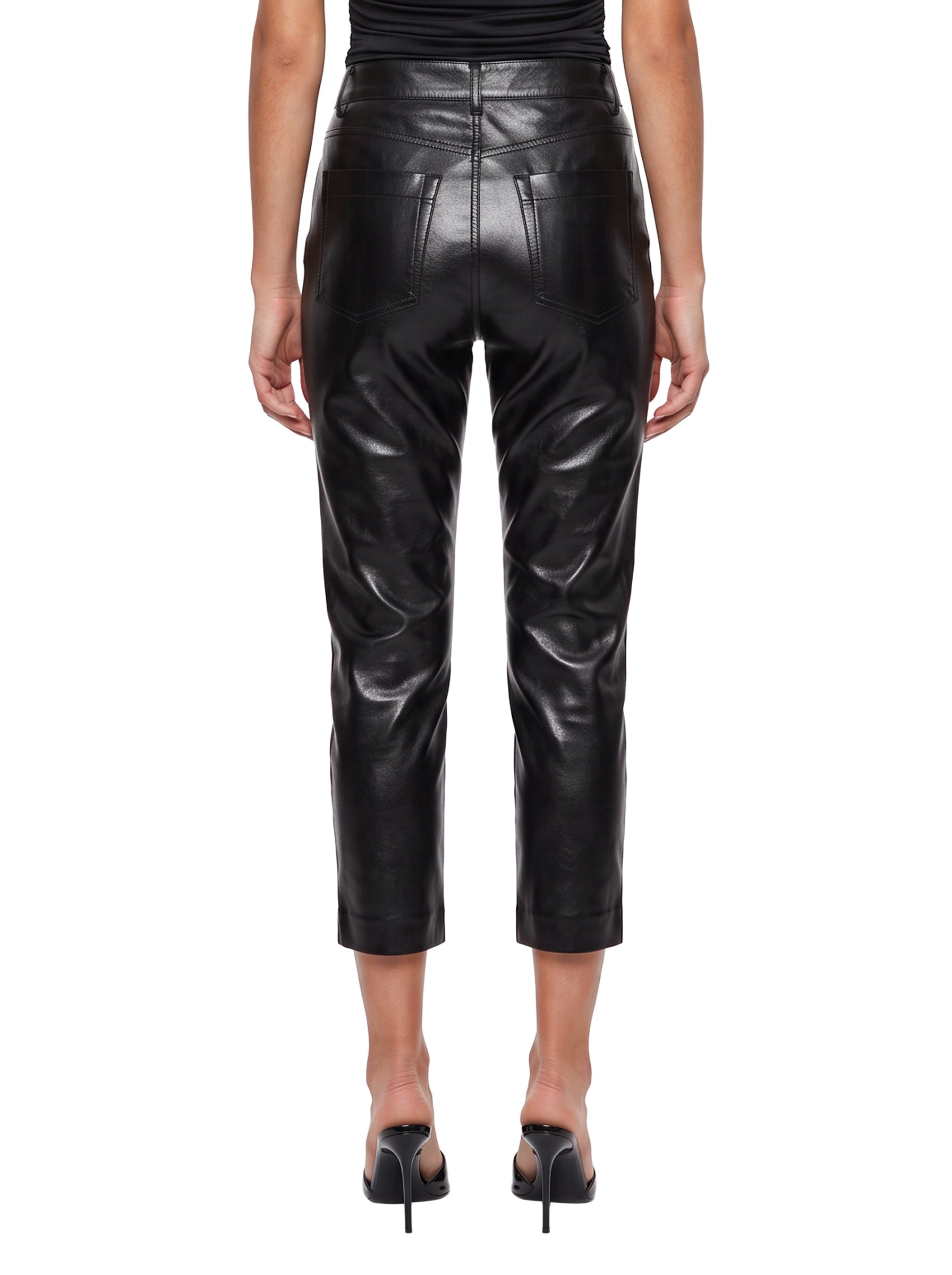 Pantaloni capri Axelle in eco pelle in nero 