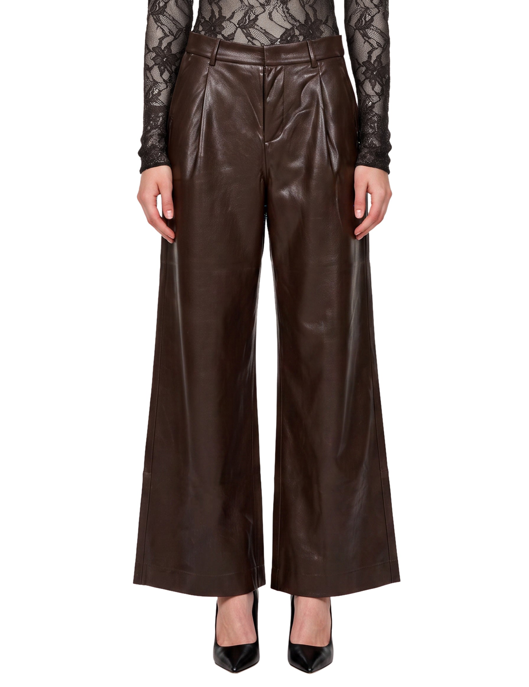 Pantaloni Sasha a gamba larga in marrone 