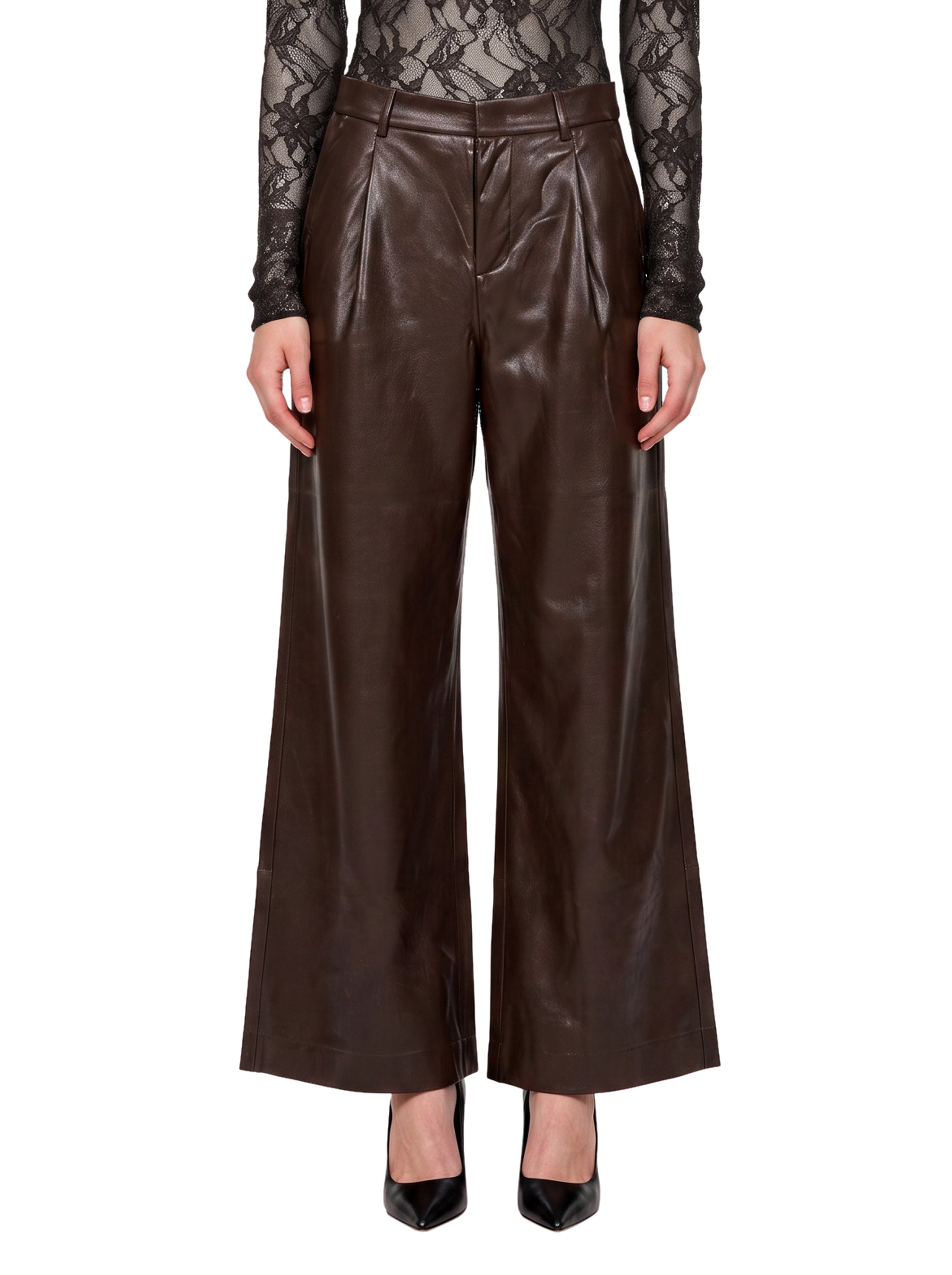 Pantaloni Sasha a gamba larga in marrone 