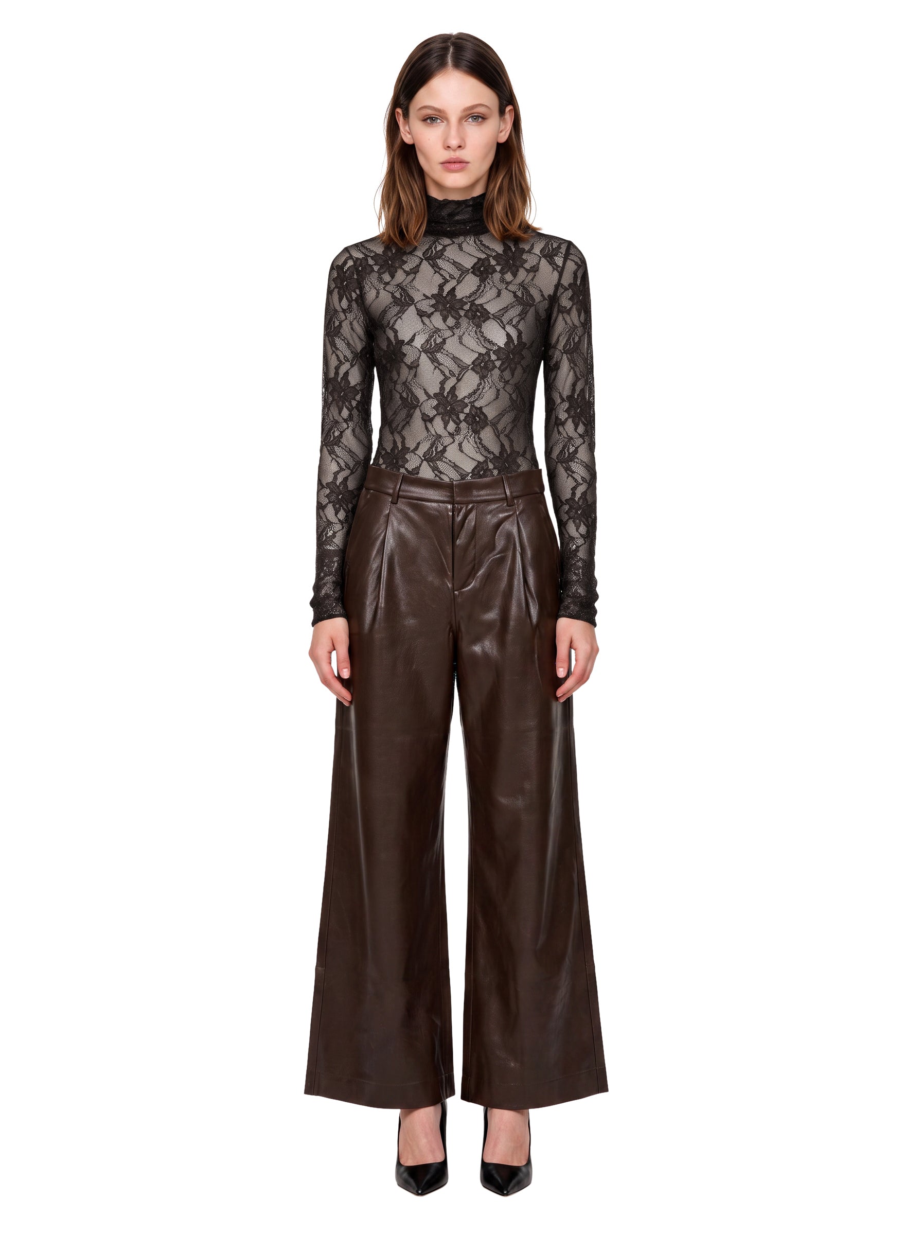 Pantaloni Sasha a gamba larga in marrone 
