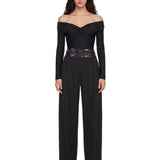 Pantaloni Astra a righe con dettaglio in eco pelle in nero 