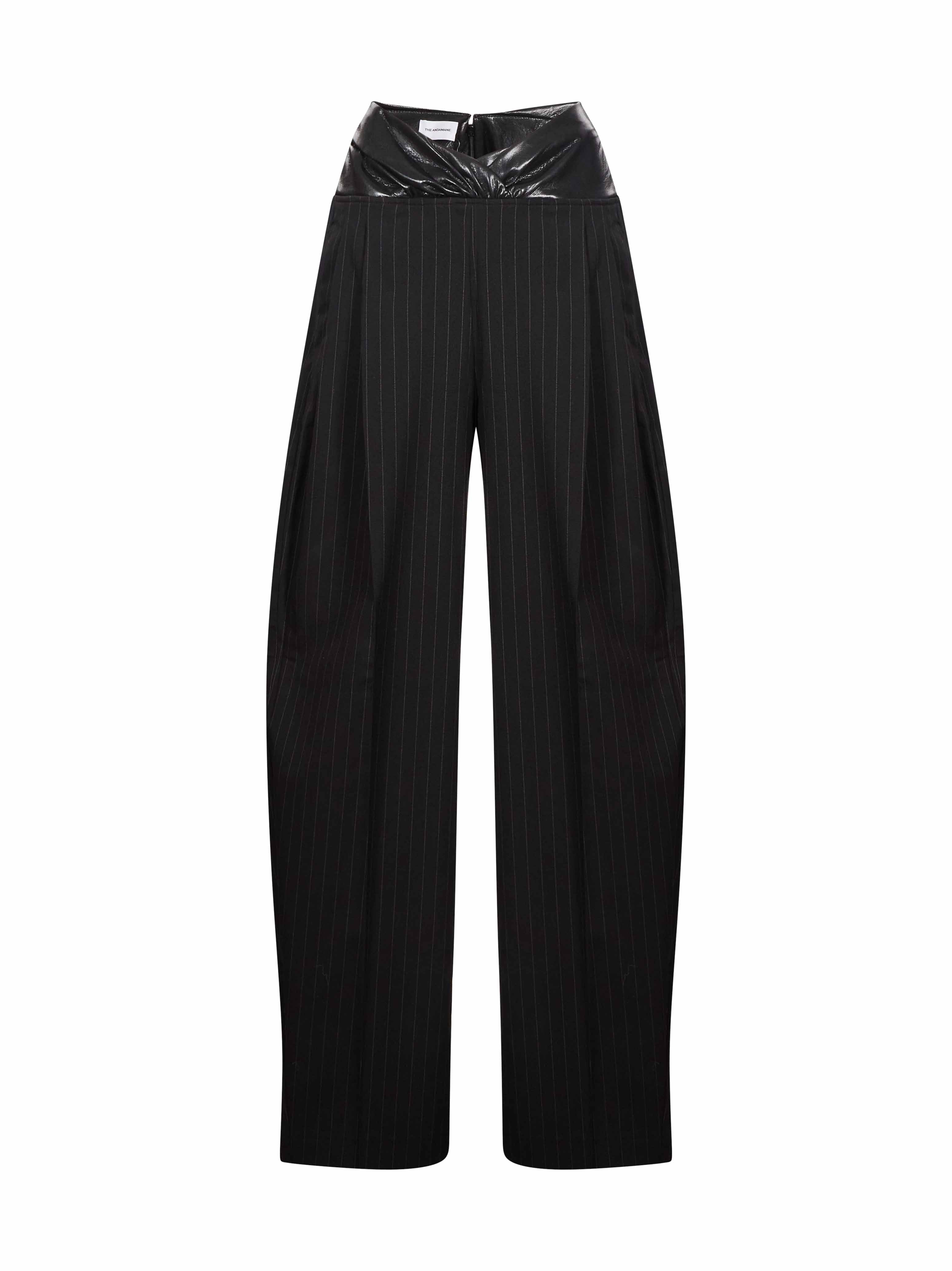 Pantaloni Astra a righe con dettaglio in eco pelle in nero 