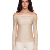 Top con spalle scoperte in beige 