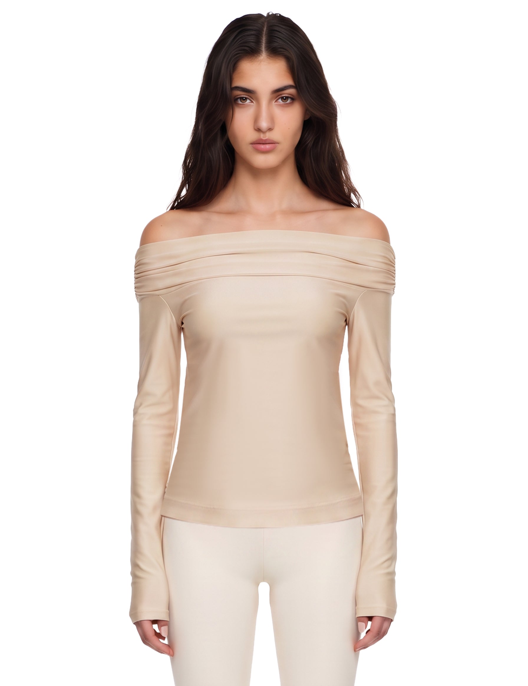 Top con spalle scoperte in beige 