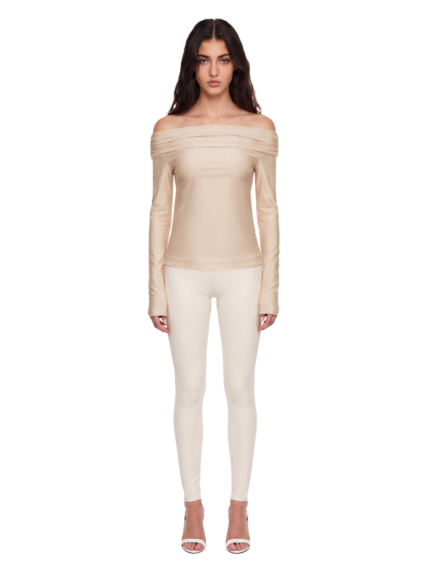 Top con spalle scoperte in beige 