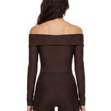 Body senza spalline a maniche lunghe Kendall in marrone 