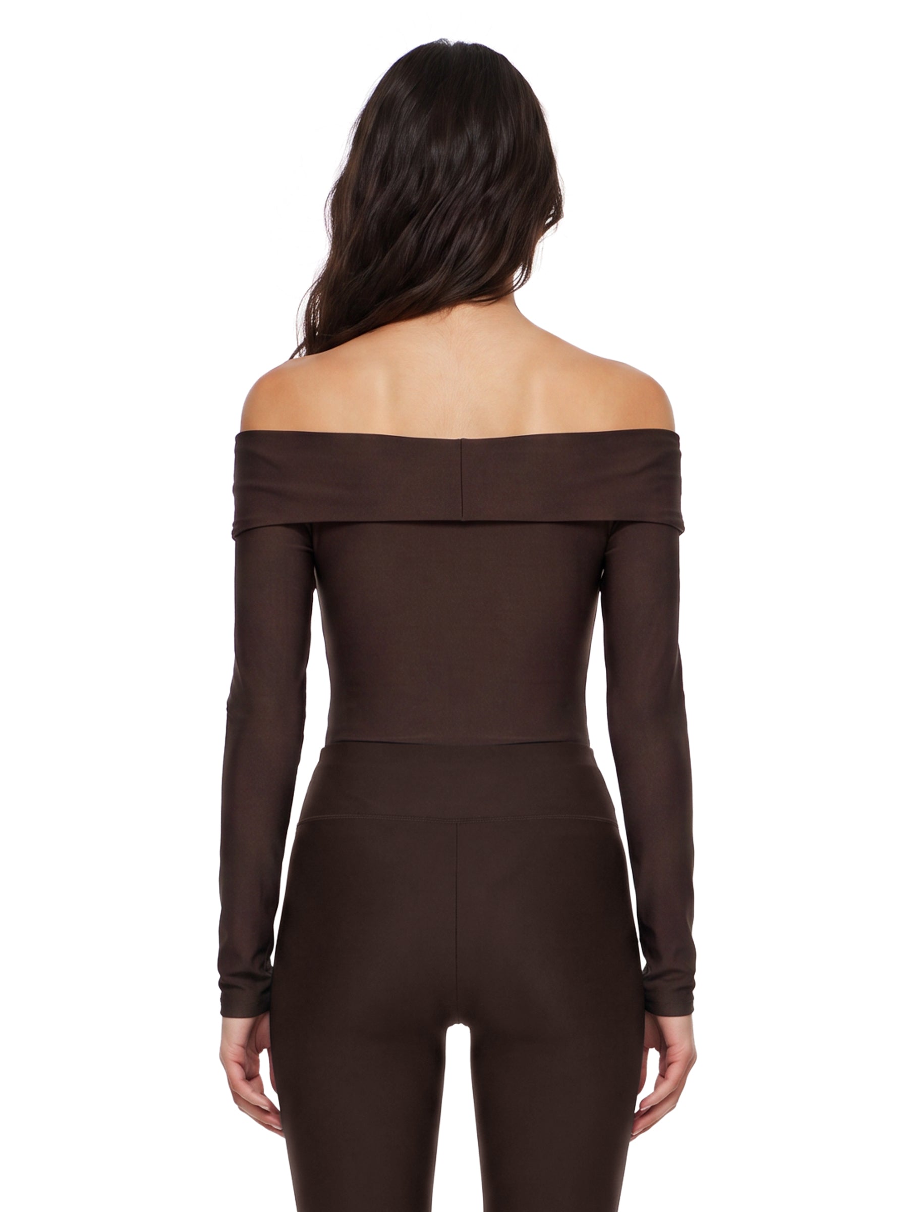 Body senza spalline a maniche lunghe Kendall in marrone 