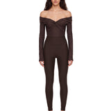 Body senza spalline a maniche lunghe Kendall in marrone 