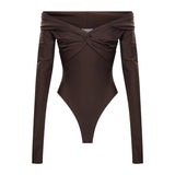 Body senza spalline a maniche lunghe Kendall in marrone 