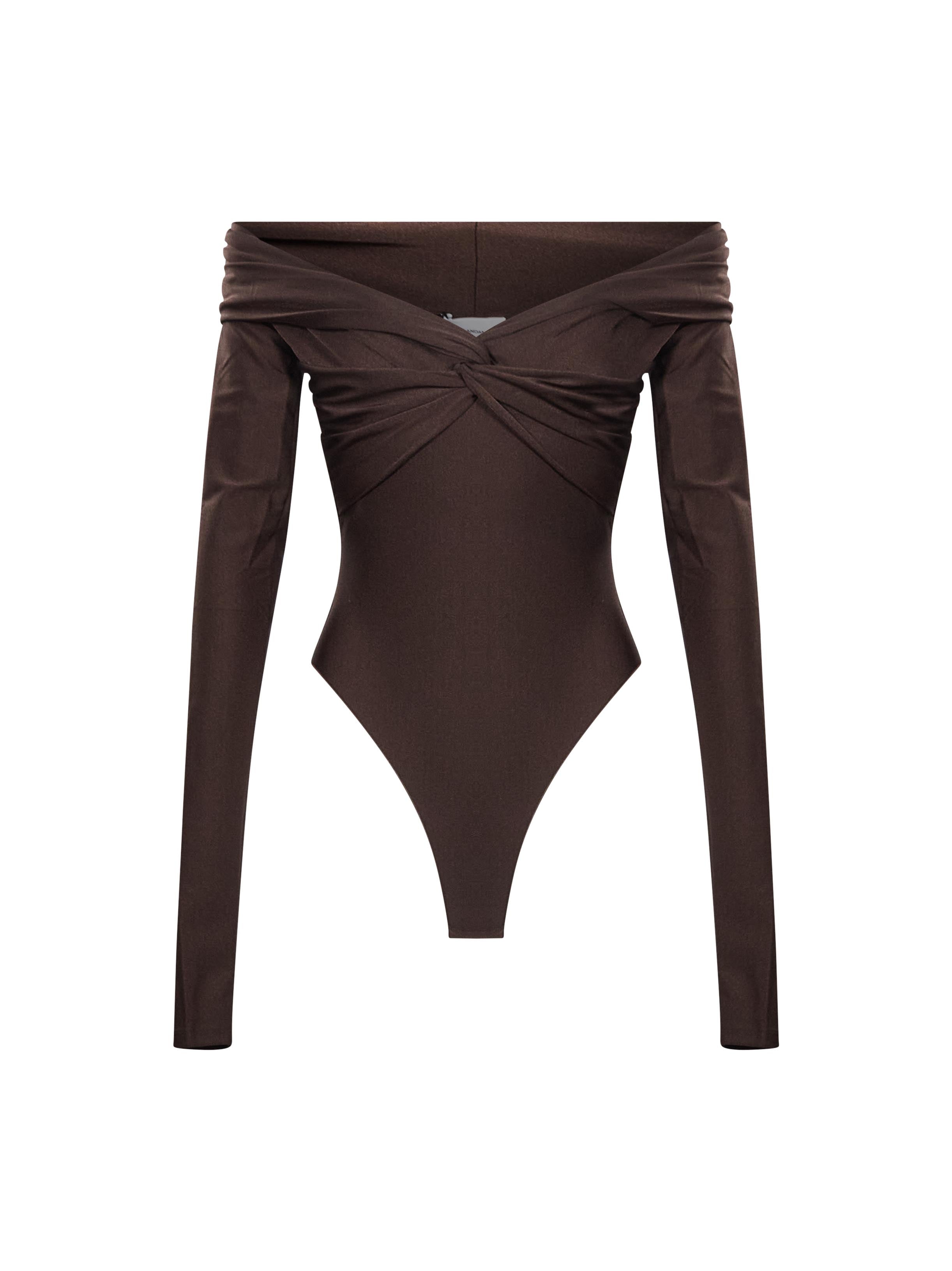Body senza spalline a maniche lunghe Kendall in marrone 