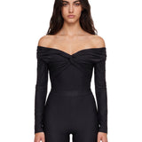 Body senza spalline a maniche lunghe Kendall in nero 