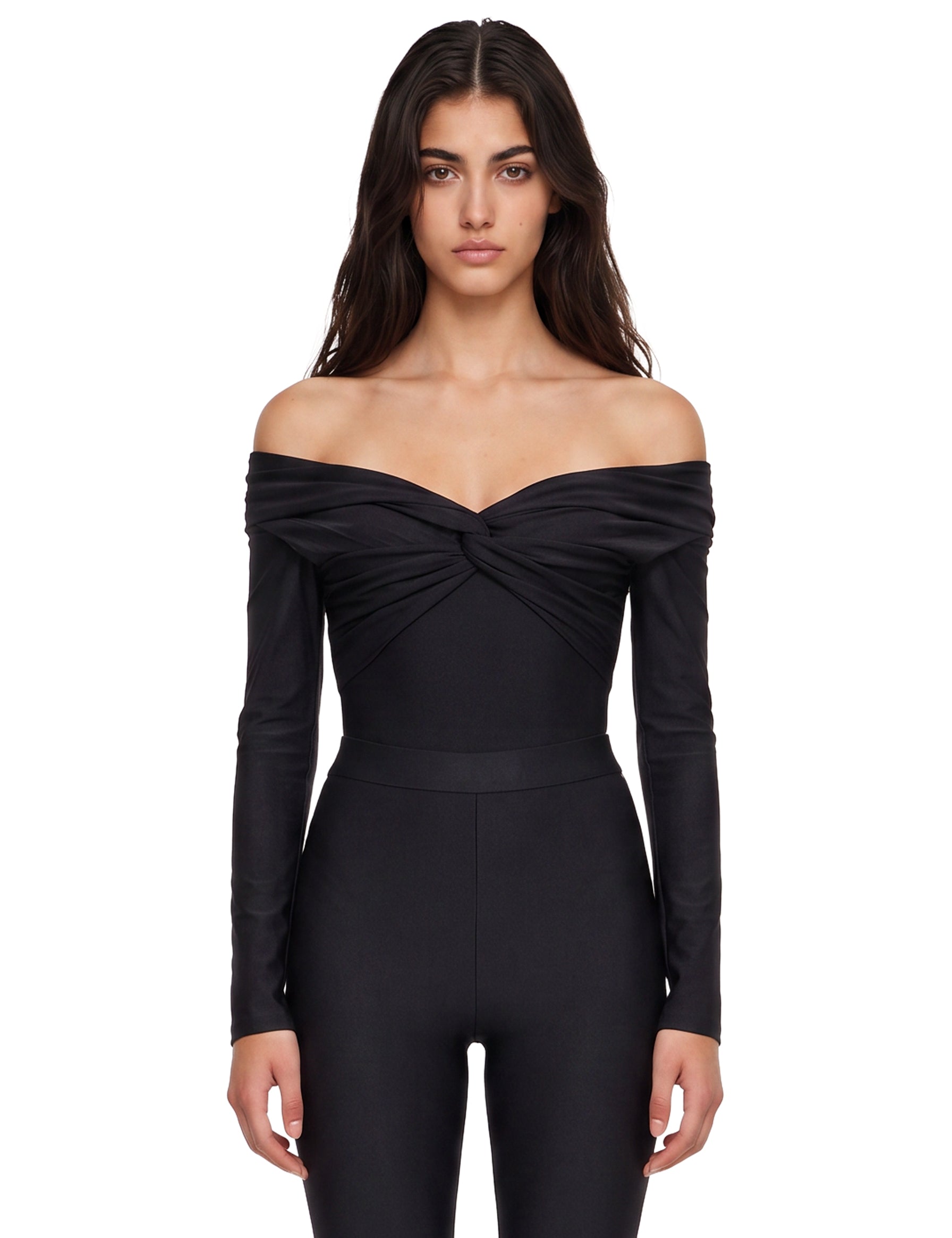 Body senza spalline a maniche lunghe Kendall in nero 