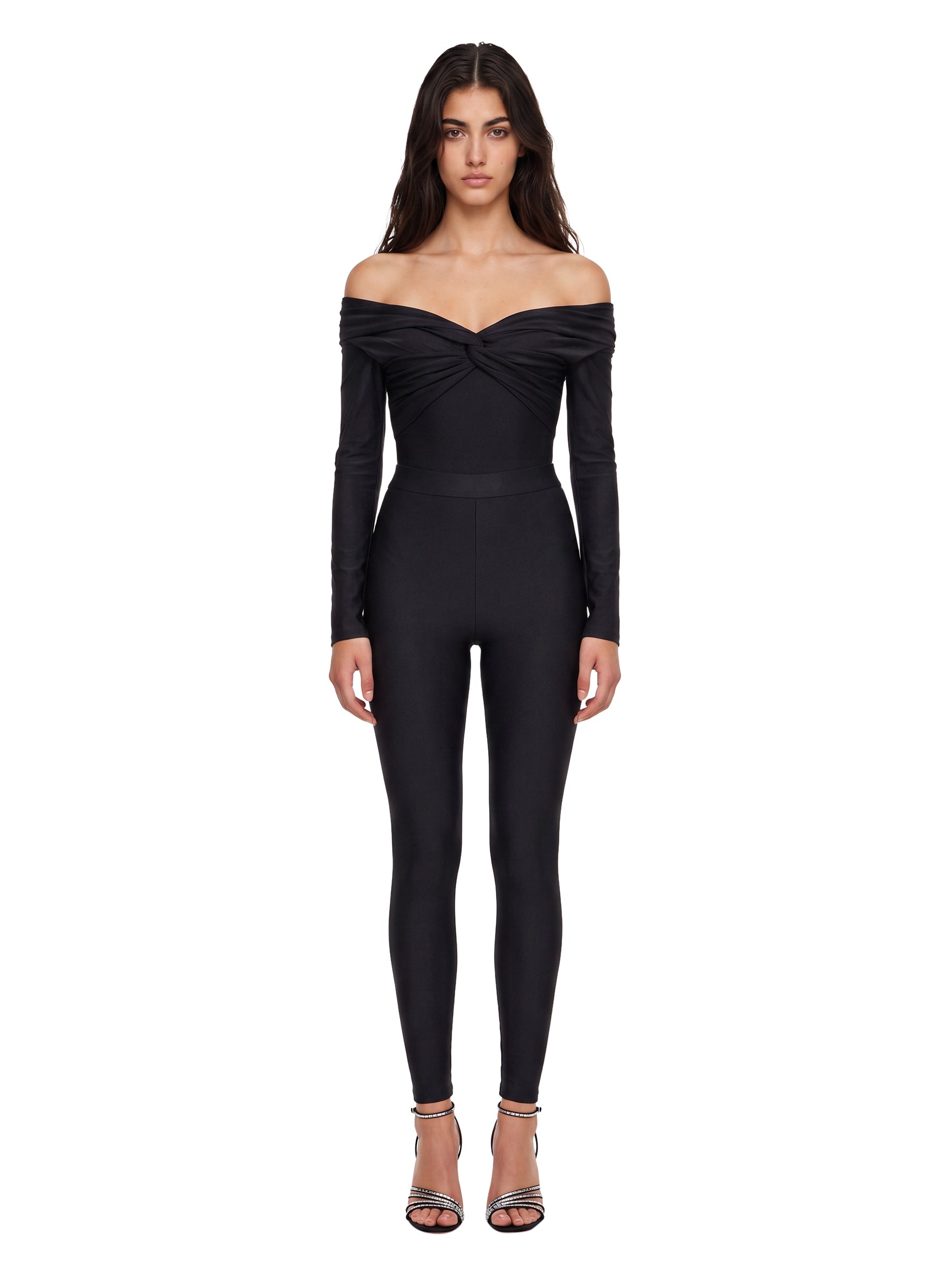 Body senza spalline a maniche lunghe Kendall in nero 