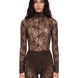 Body in pizzo a collo alto Ziggy in marrone 