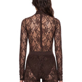 Body in pizzo a collo alto Ziggy in marrone 