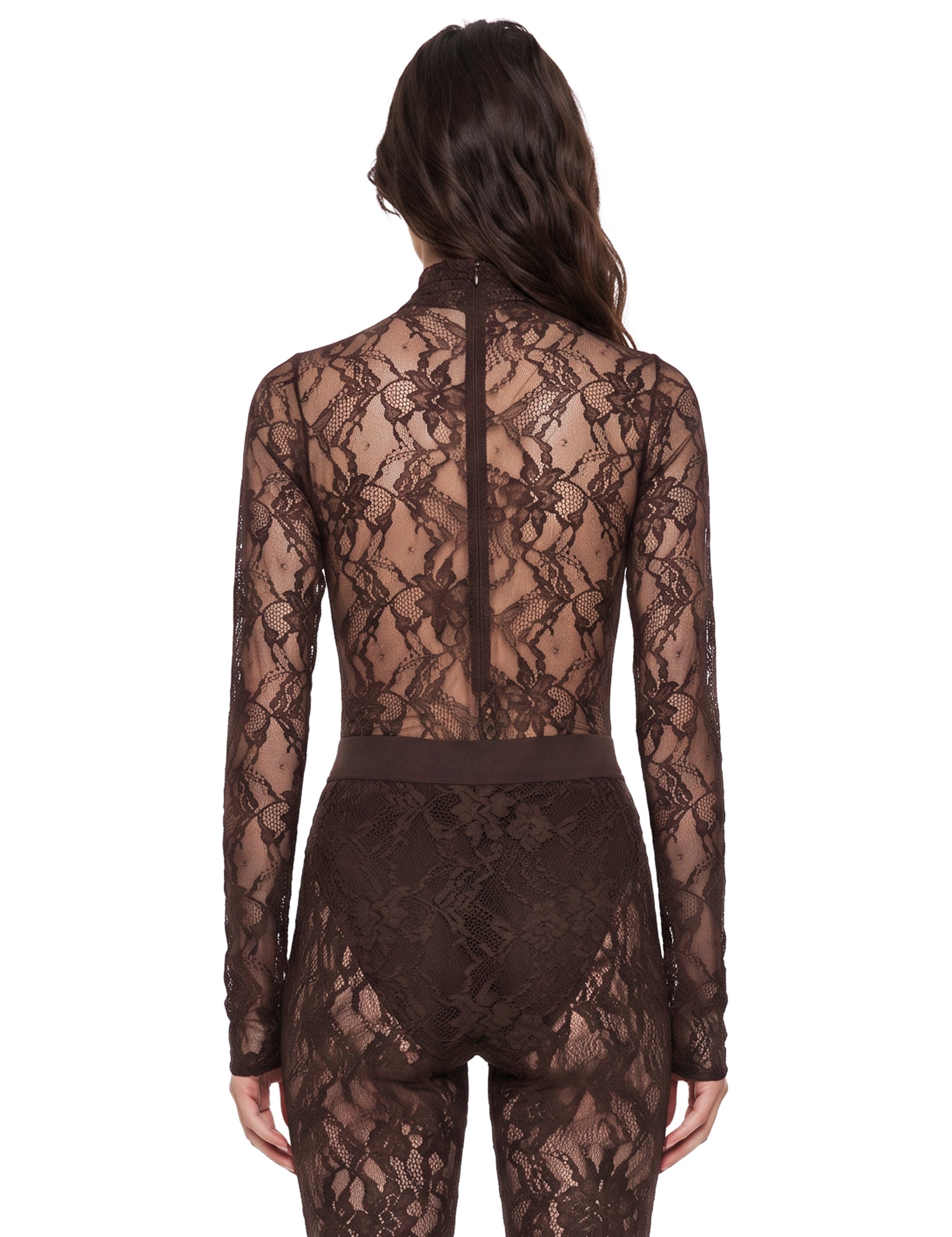 Body in pizzo a collo alto Ziggy in marrone 