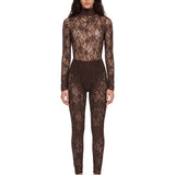 Body in pizzo a collo alto Ziggy in marrone 