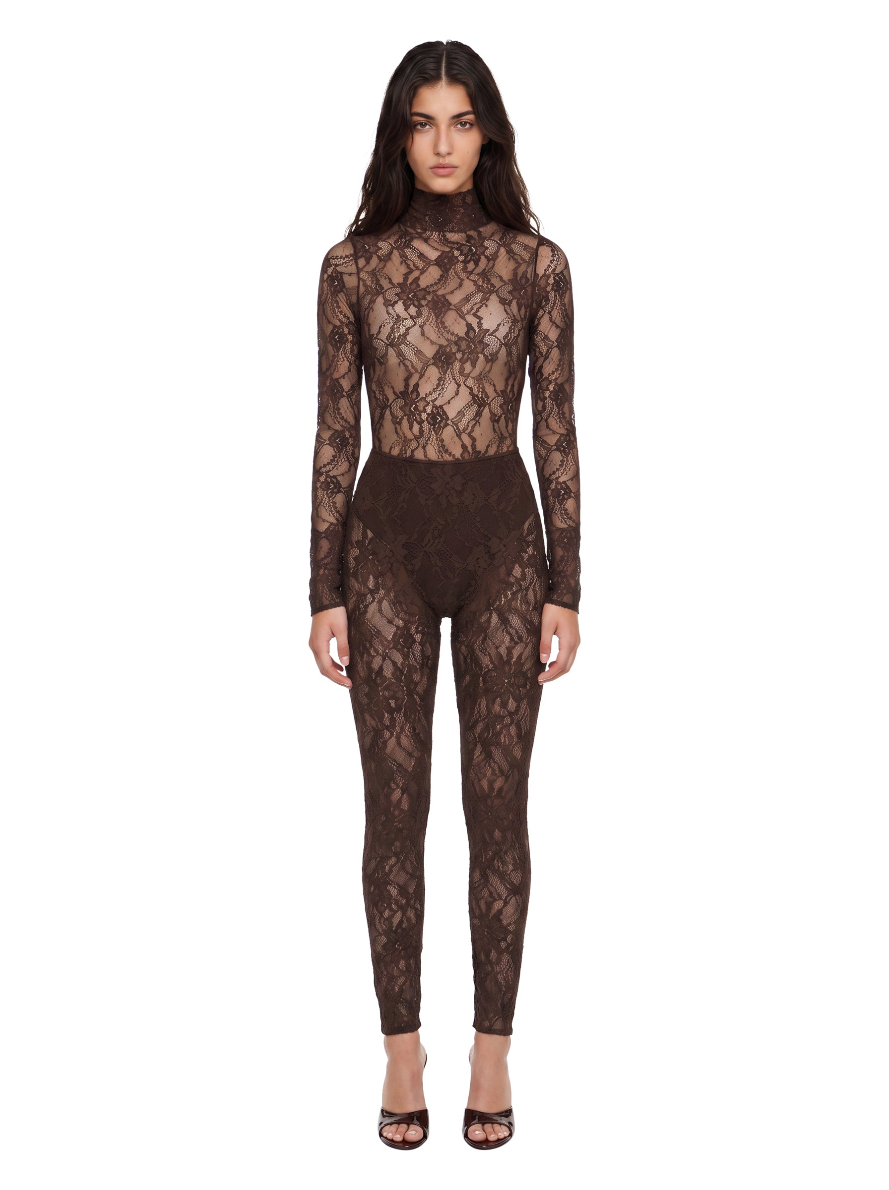 Body in pizzo a collo alto Ziggy in marrone 