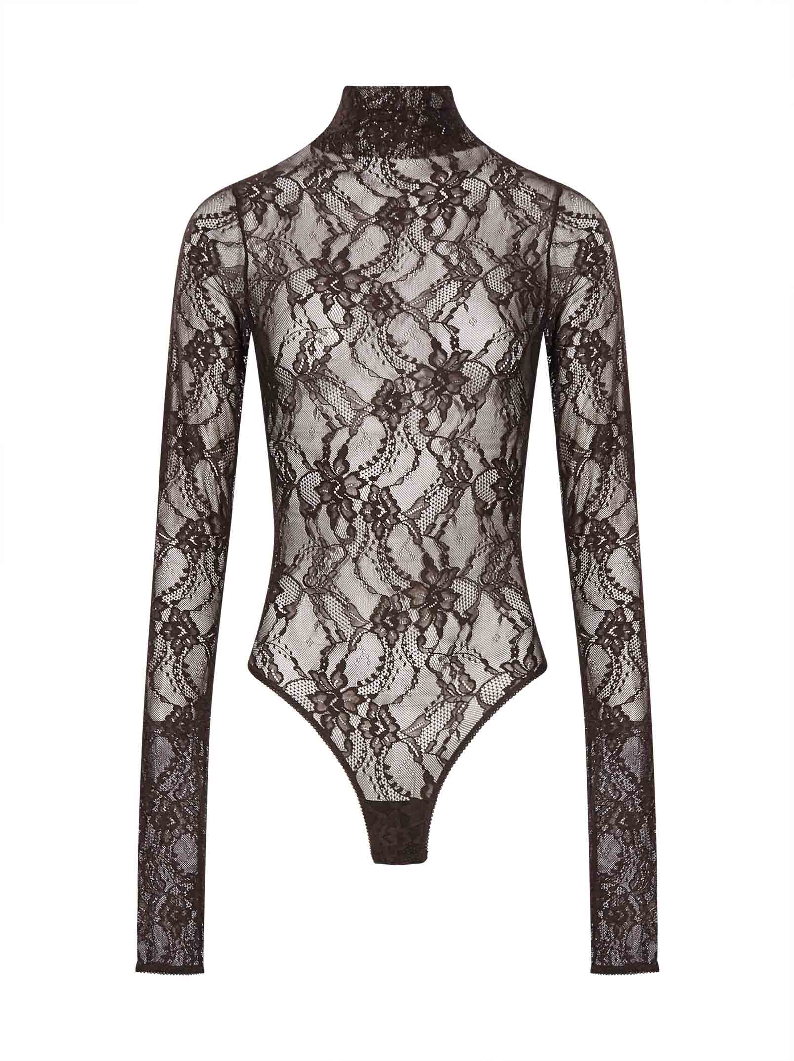 Body in pizzo a collo alto Ziggy in marrone 