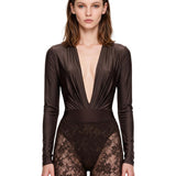 Body Zelda con scollo a V in marrone 