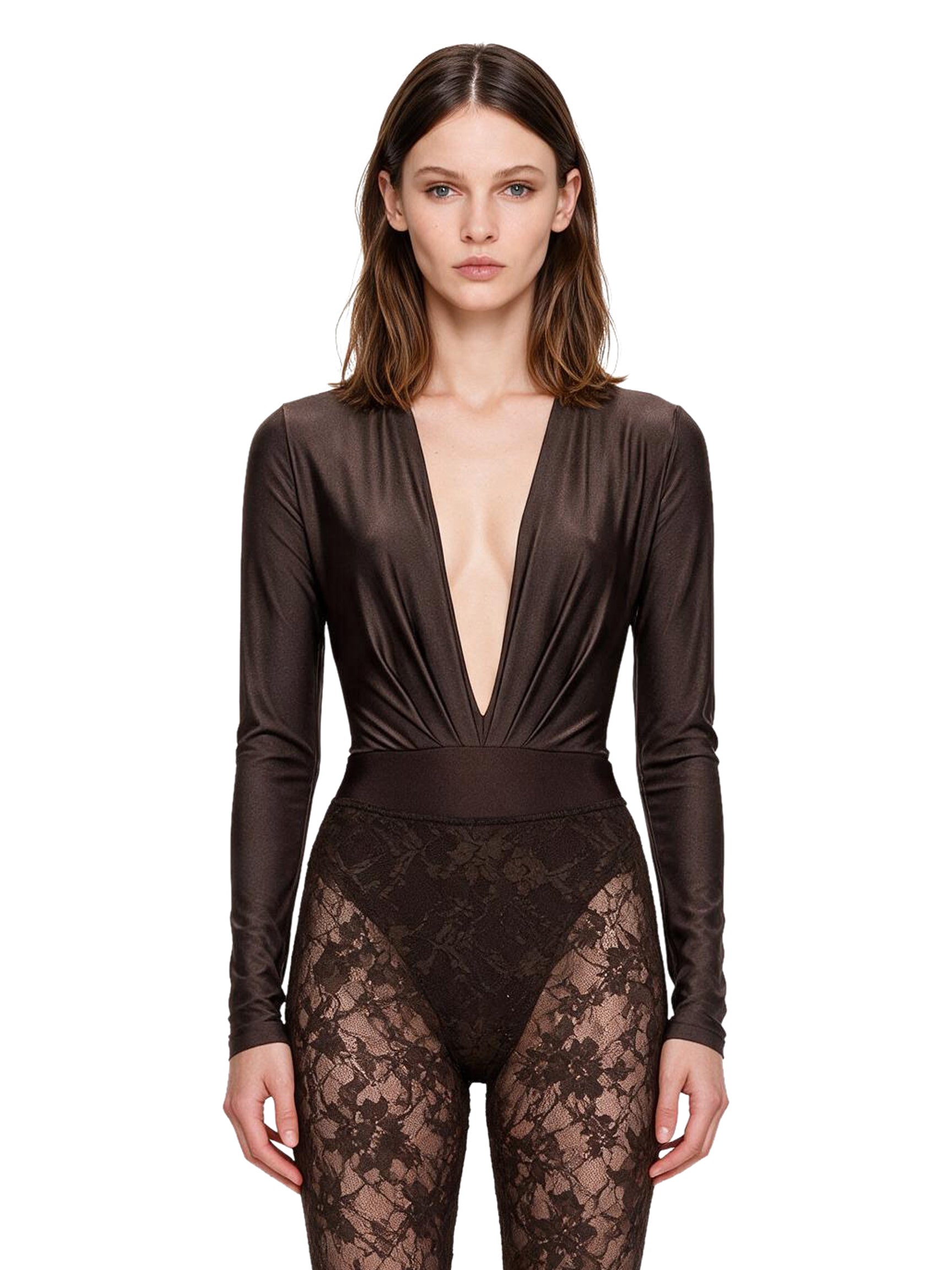 Body Zelda con scollo a V in marrone 