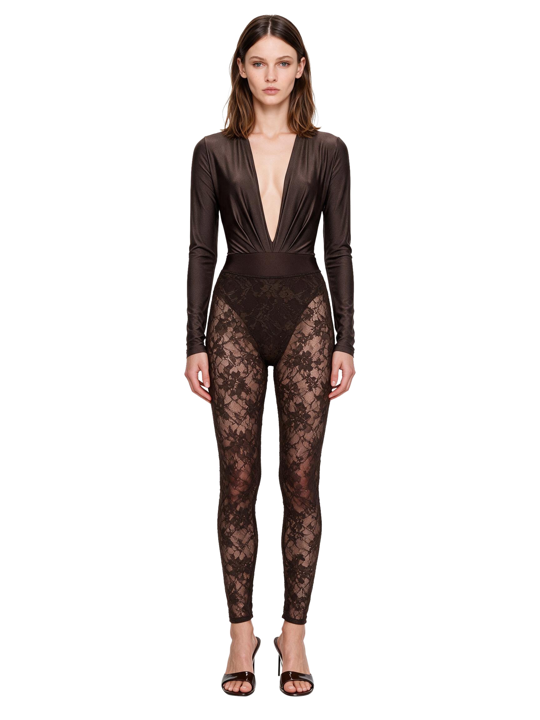 Body Zelda con scollo a V in marrone 