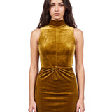Body con scollo all'americana effetto velluto in giallo 