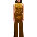 Body con scollo all'americana effetto velluto in giallo 
