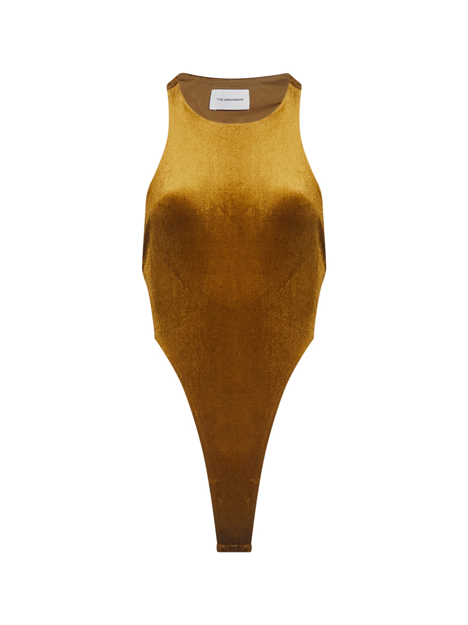 Body con scollo all'americana effetto velluto in giallo 