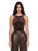 Body con scollo all'americana effetto velluto in marrone