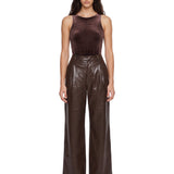 Body con scollo all'americana effetto velluto in marrone 