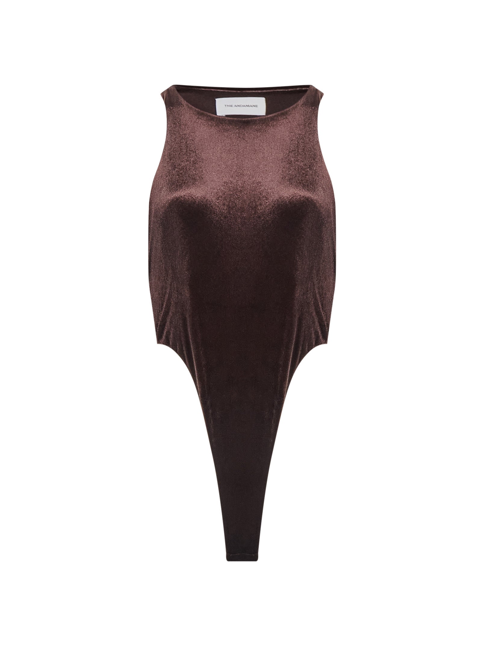 Body con scollo all'americana effetto velluto in marrone 