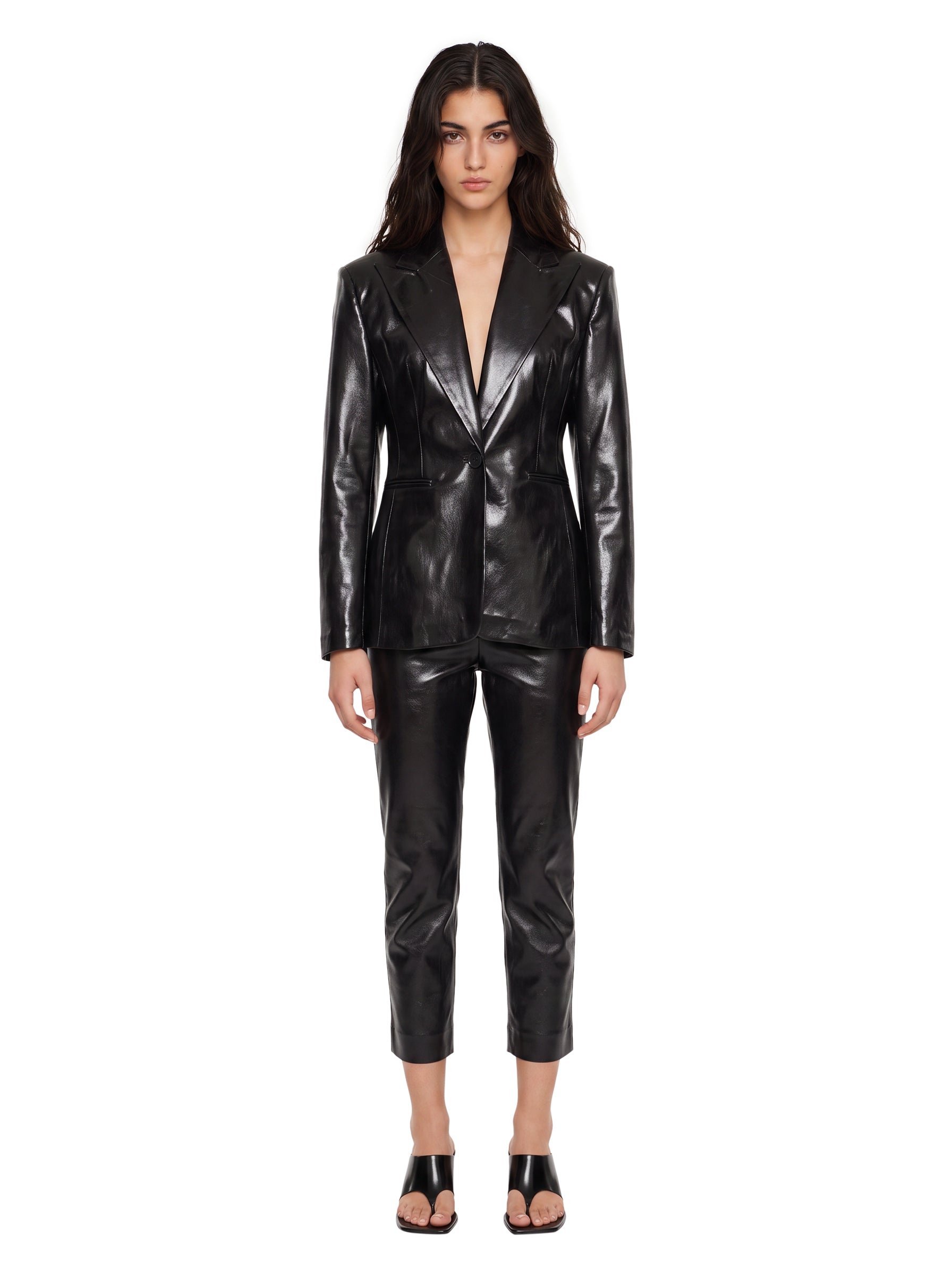 Giacca monopetto Toni in eco pelle nera 