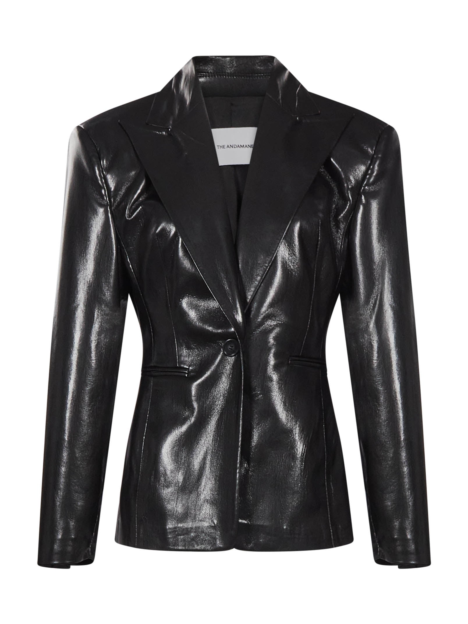 Giacca monopetto Toni in eco pelle nera 