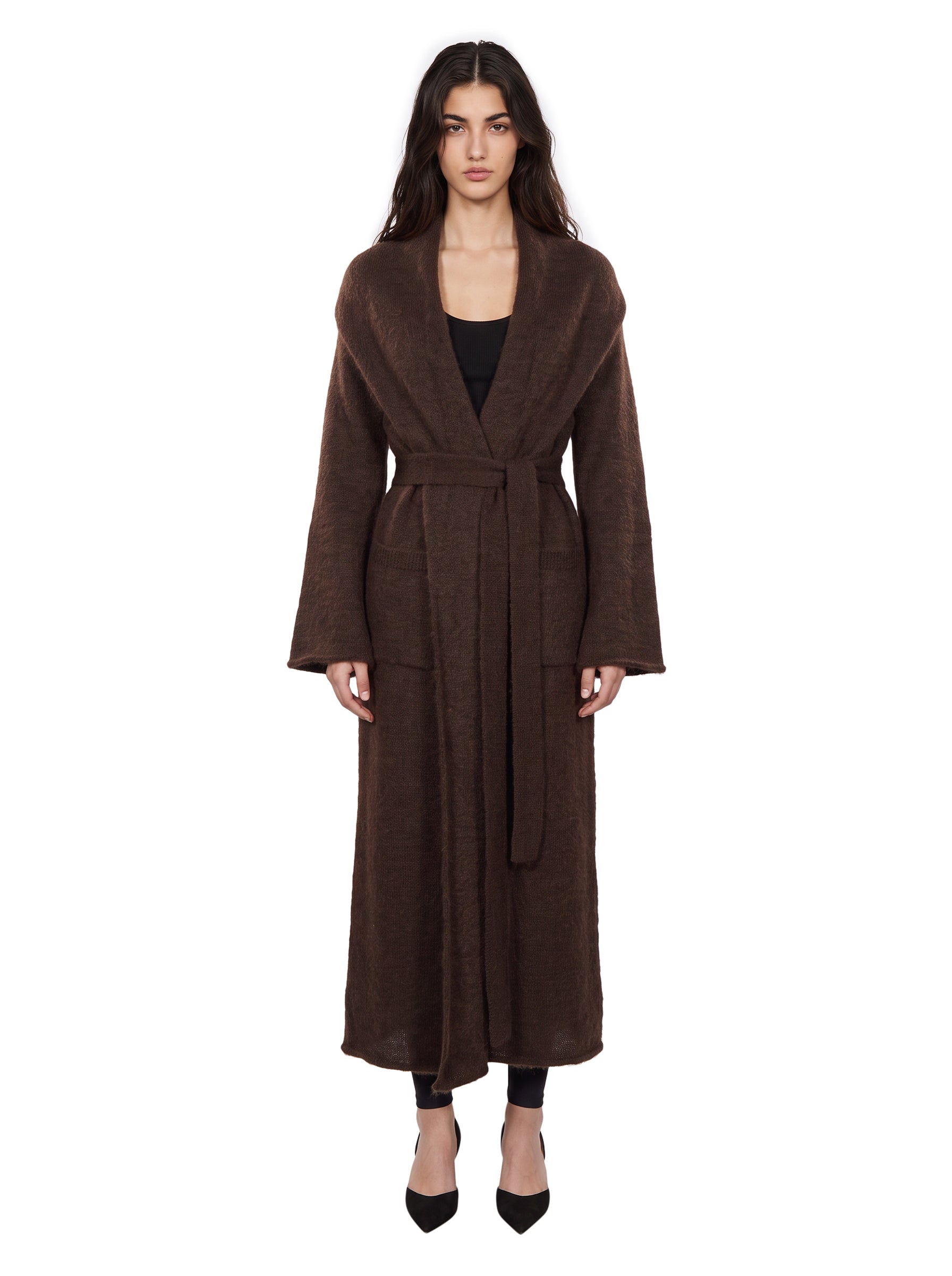 Cardigan Vika lungo in lana marrone 