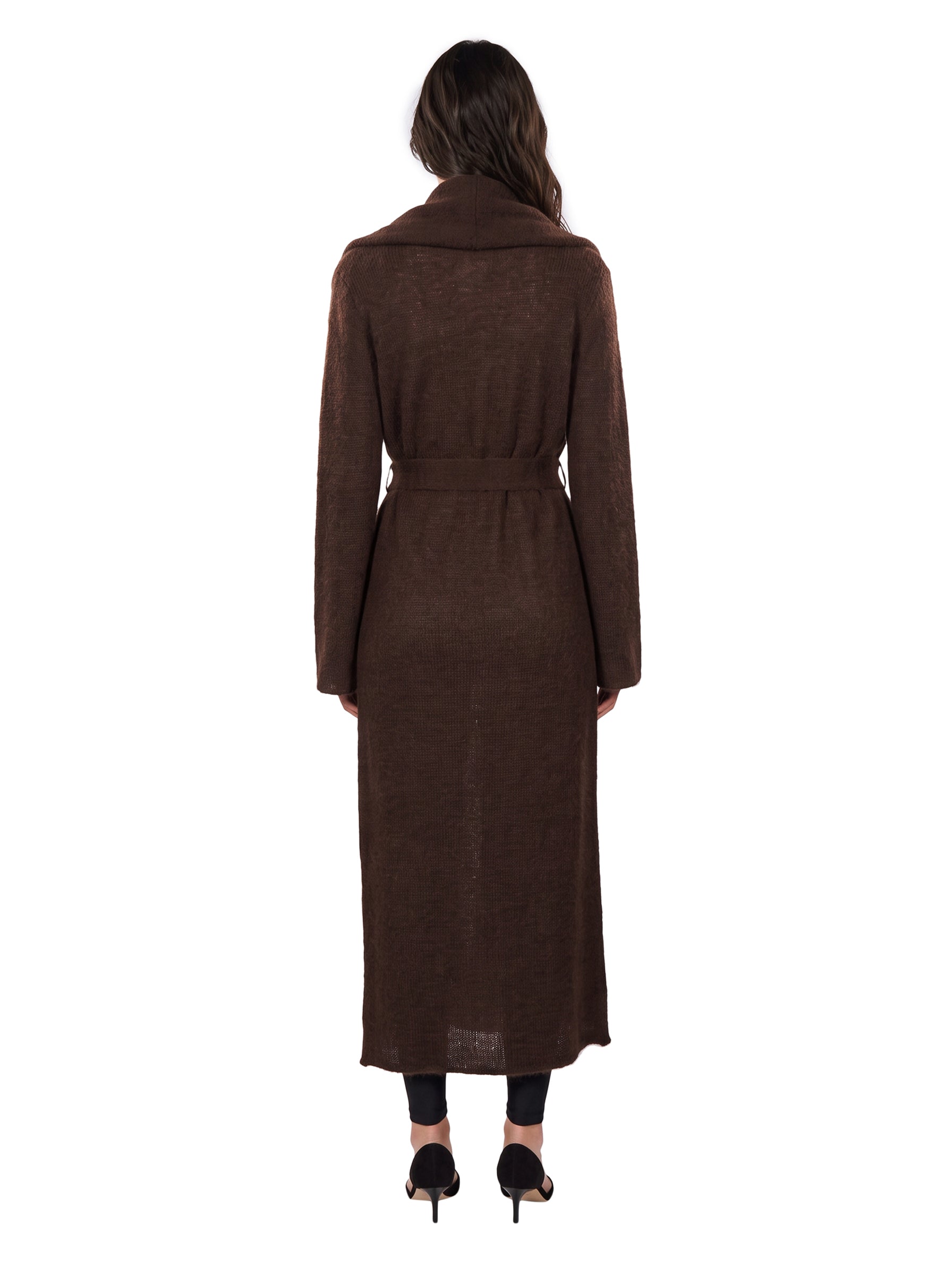 Cardigan Vika lungo in lana marrone 