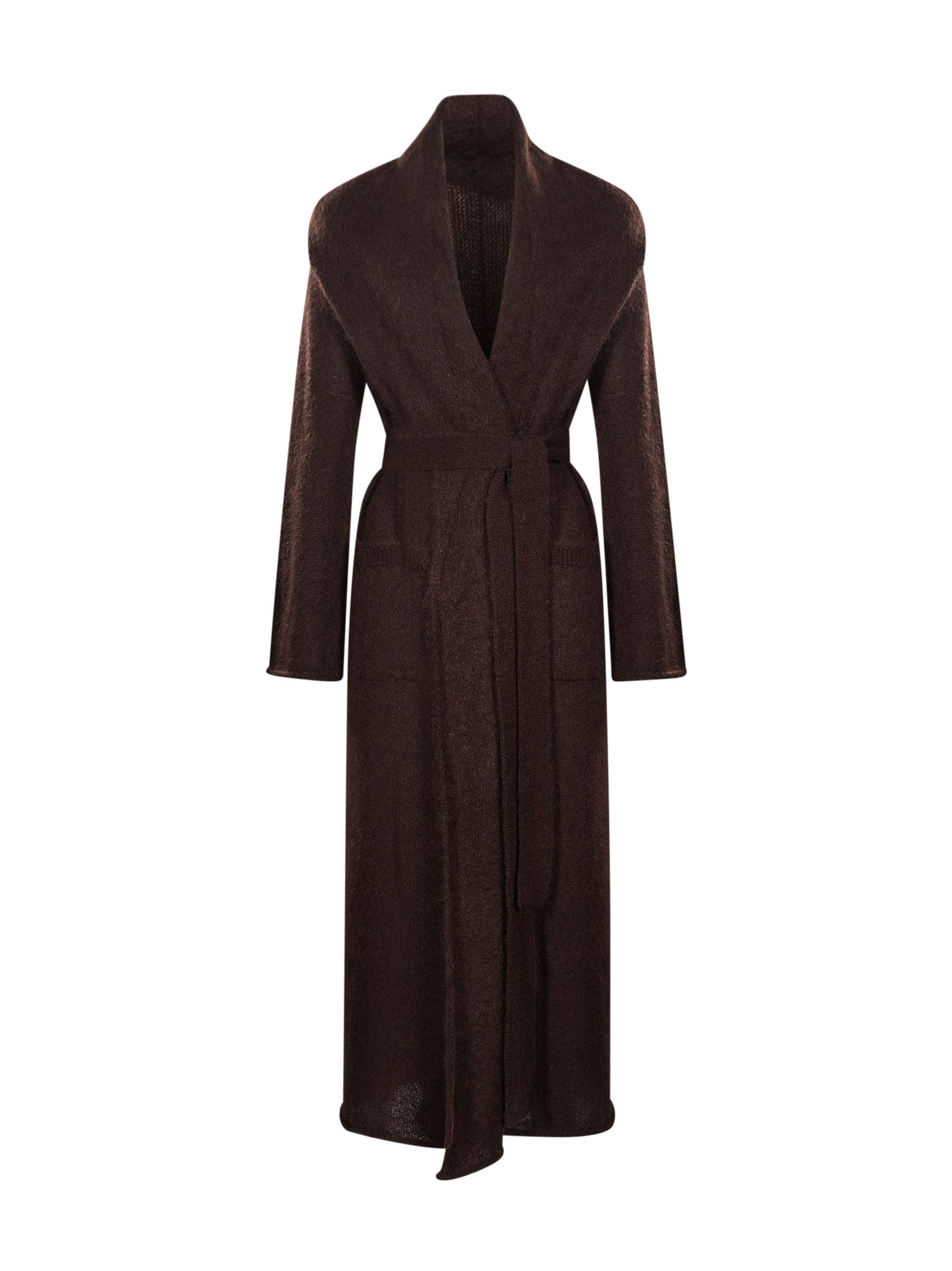 Cardigan Vika lungo in lana marrone 
