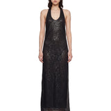 Abito lungo con paillettes in nero 