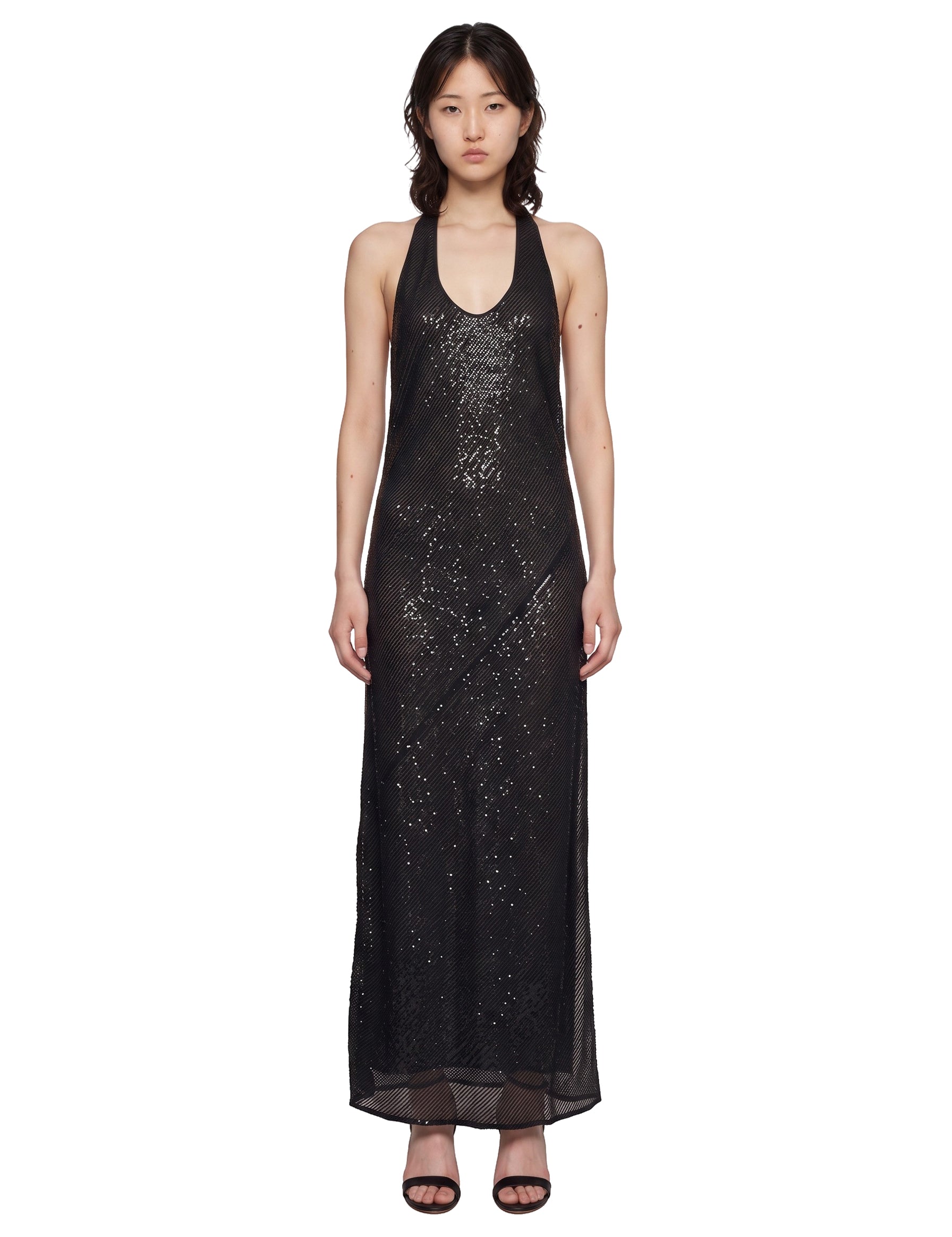 Abito lungo con paillettes in nero 