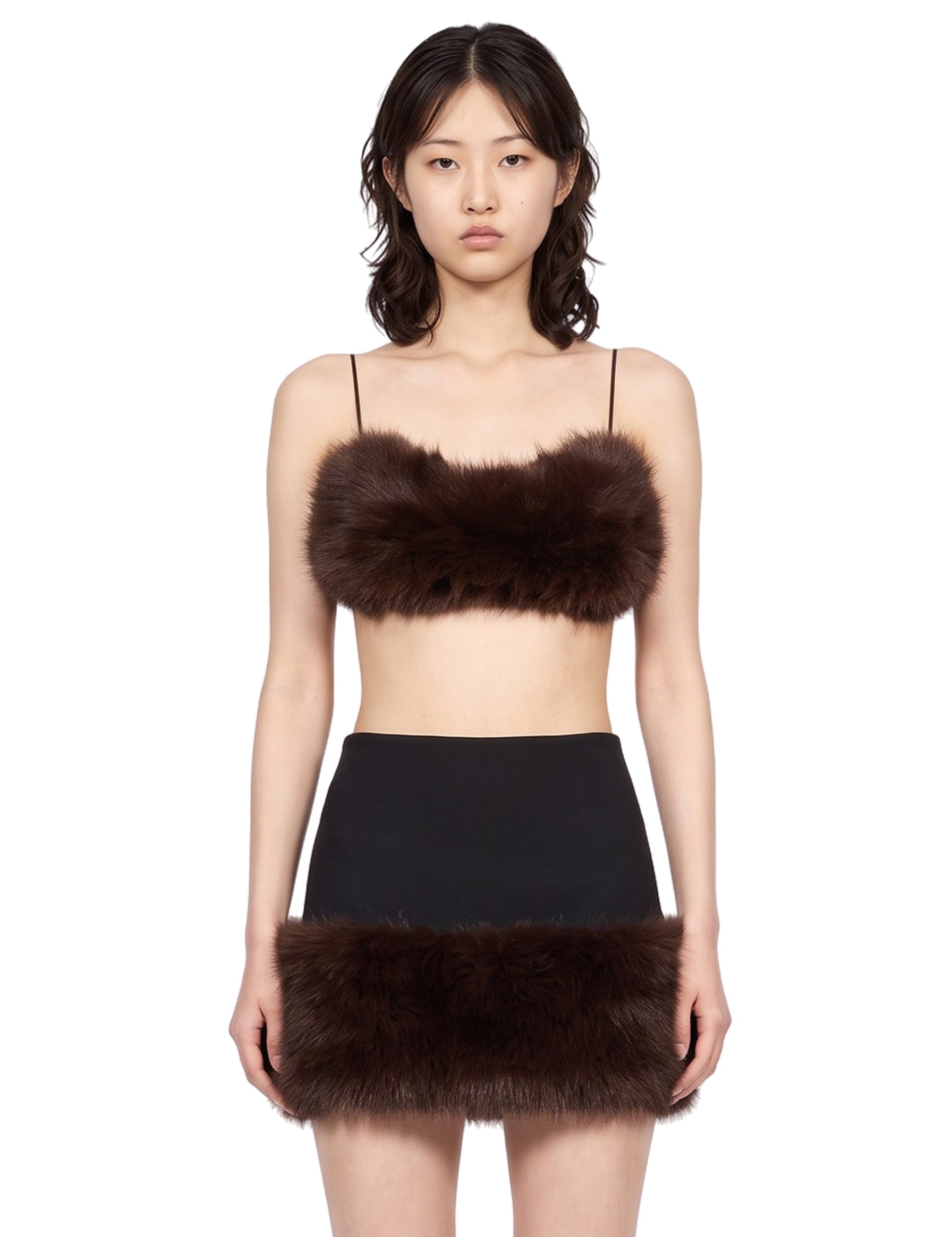 Bralette corta in ecopelliccia marrone 