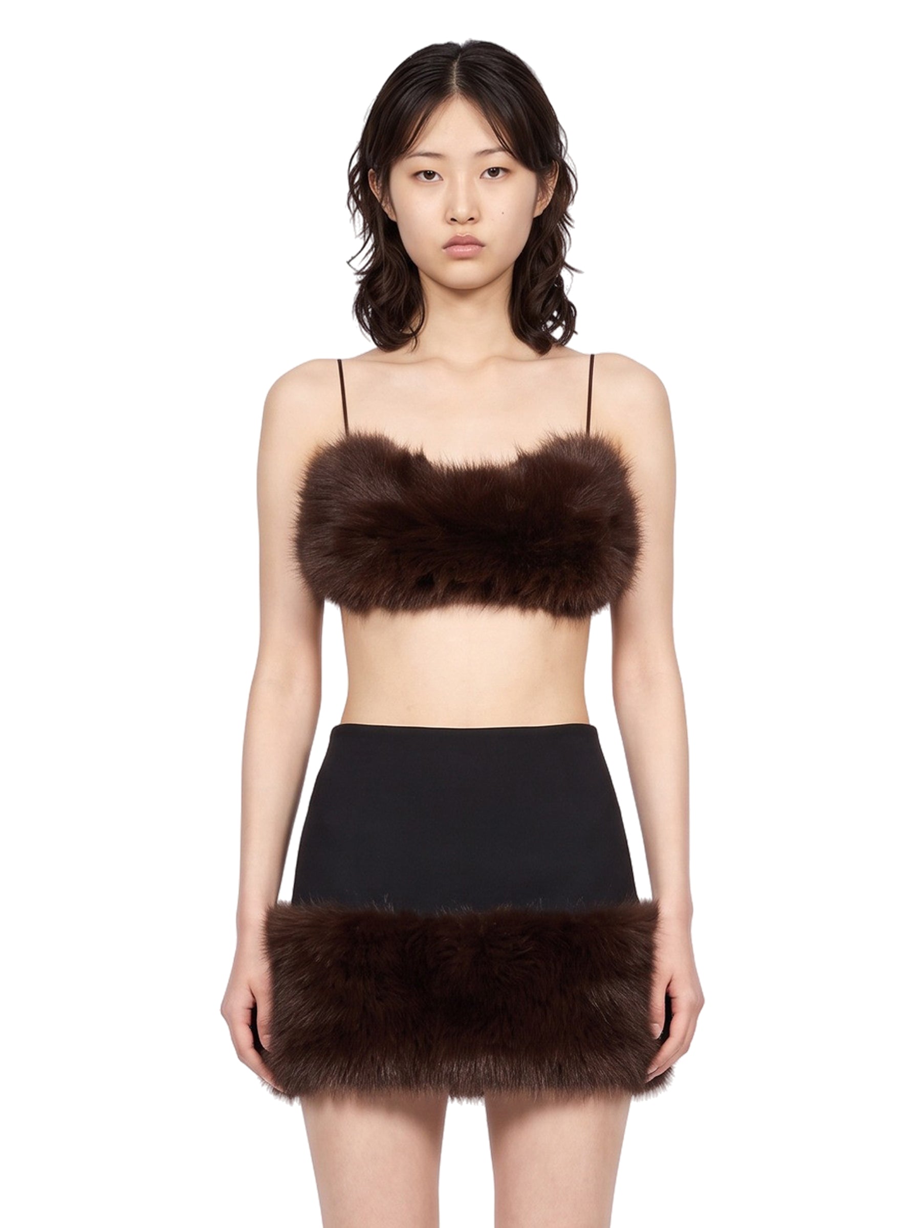 Bralette corta in ecopelliccia marrone 