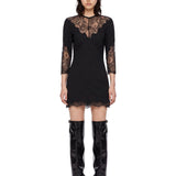 Abito mini con inserti in pizzo in nero 