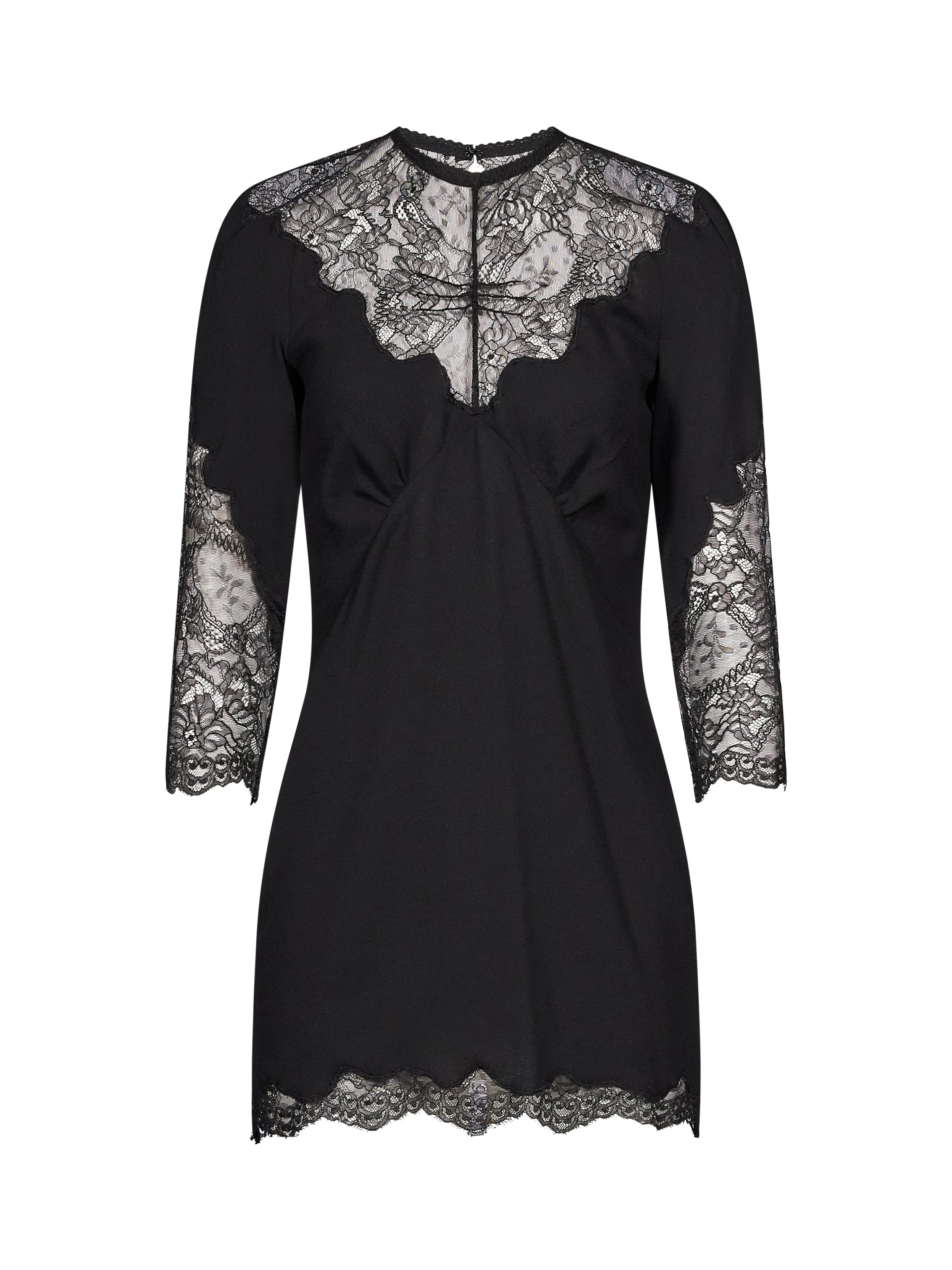 Abito mini con inserti in pizzo in nero 