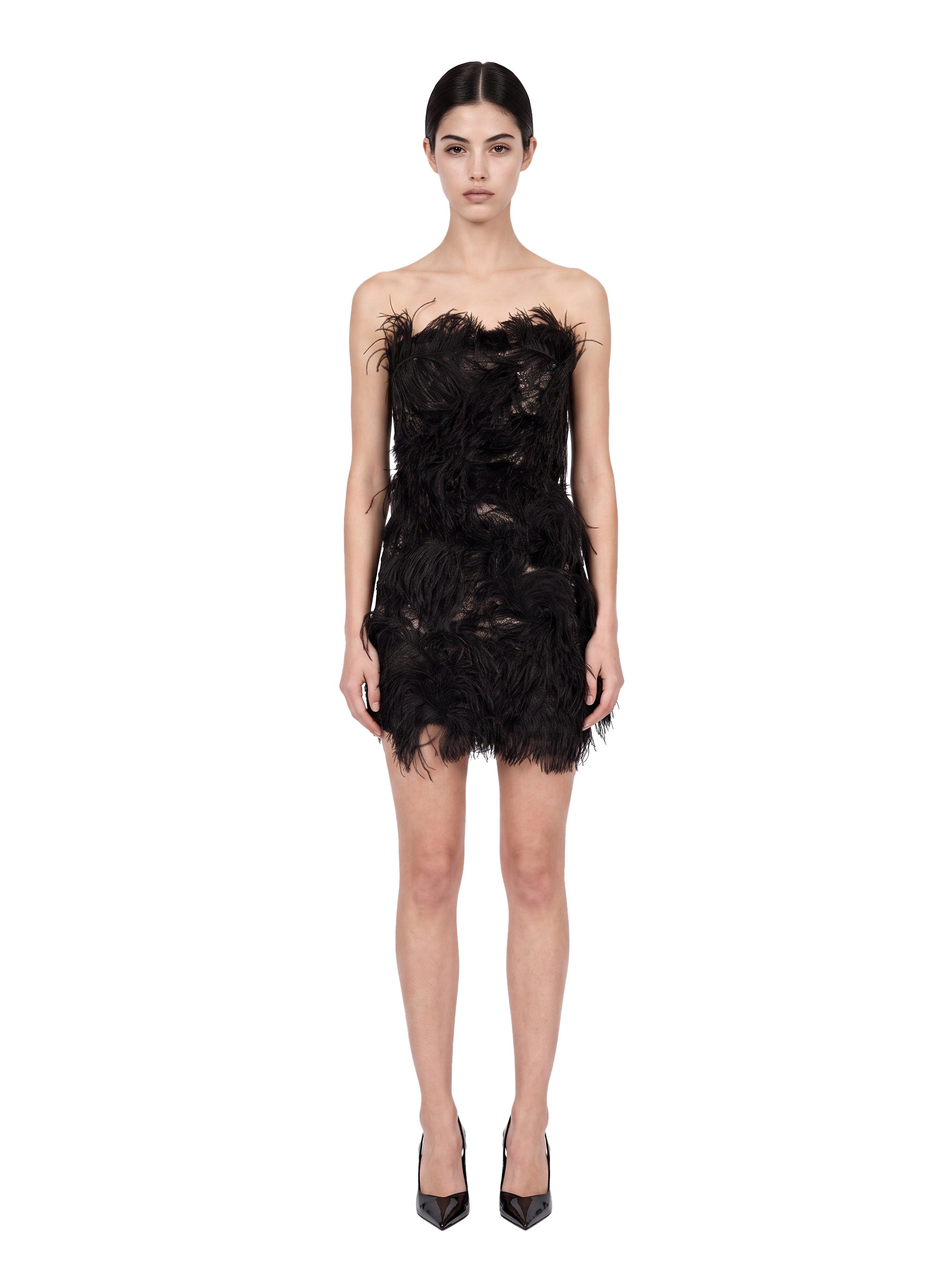 Mini abito piume in nero 