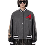 Bomber lana in pelle grigio 