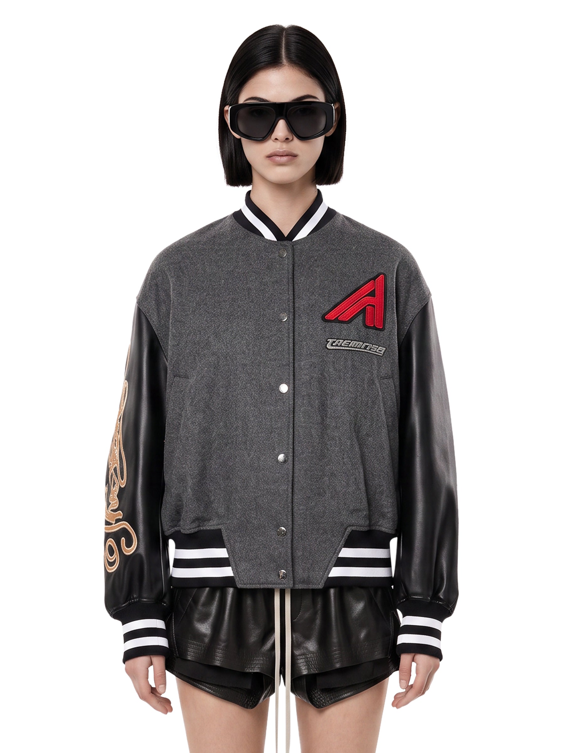 Bomber lana in pelle grigio 