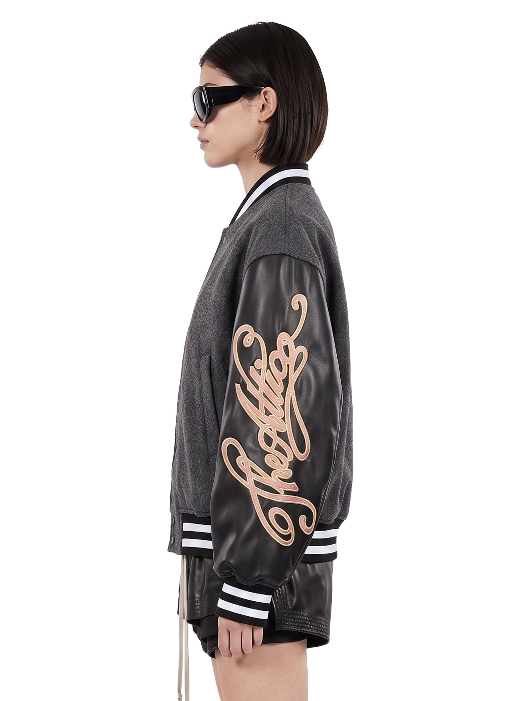 Bomber lana in pelle grigio 