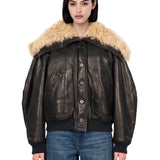 Bomber in pelle lucida marrone 